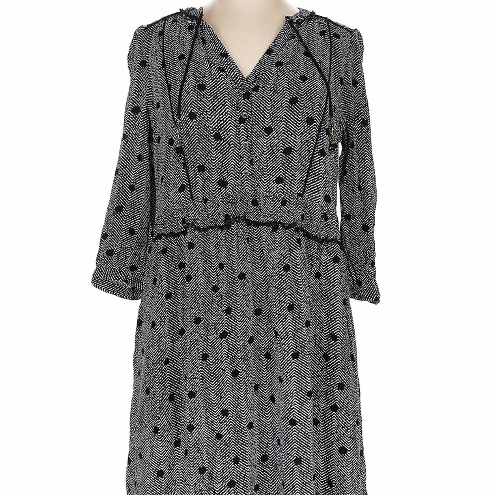 Maeve for Anthropologie Black/White Chevron Dot‎ Dress Size L - Picture 3 of 7